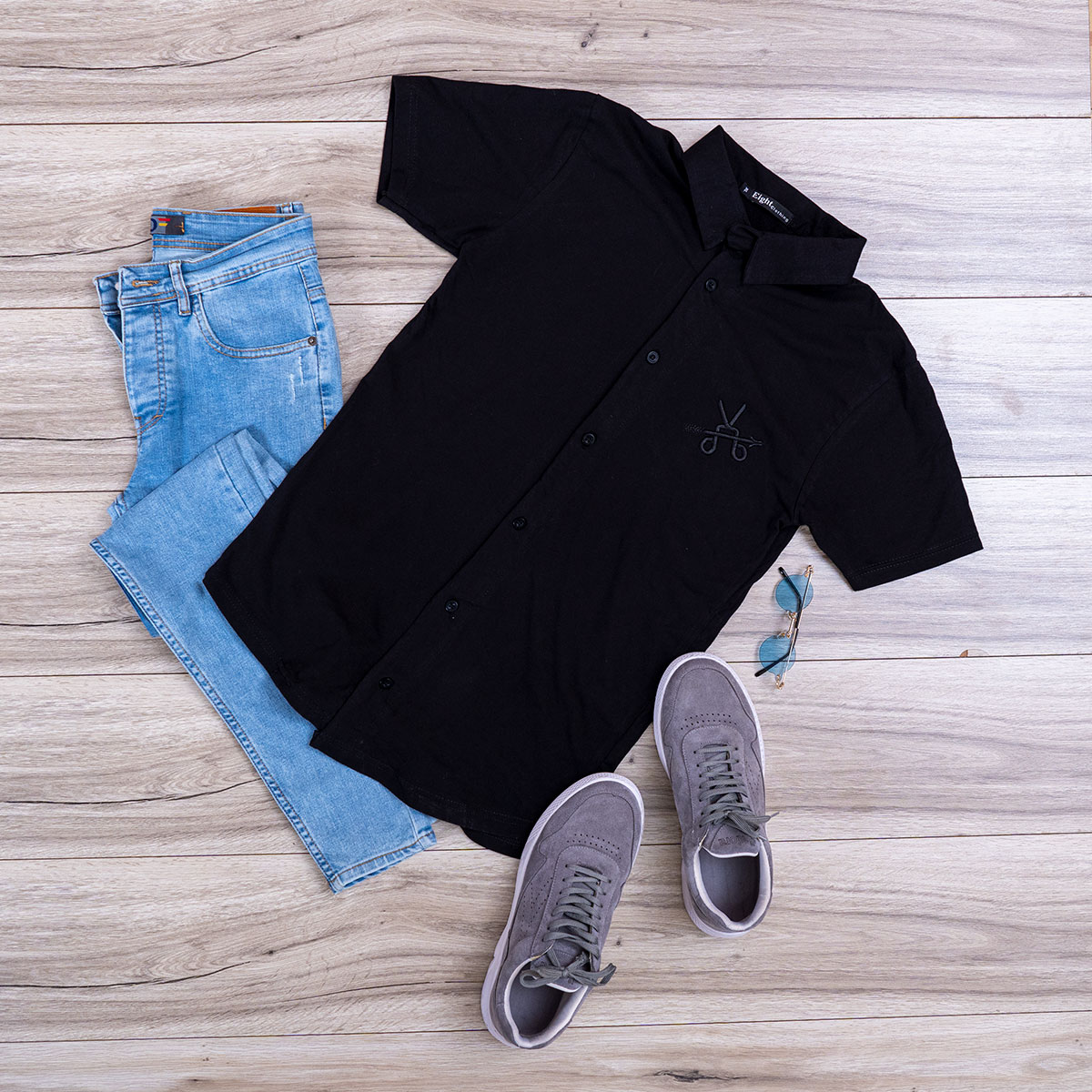 پيراهن آستين كوتاه مردانه مشكي مدل Carla