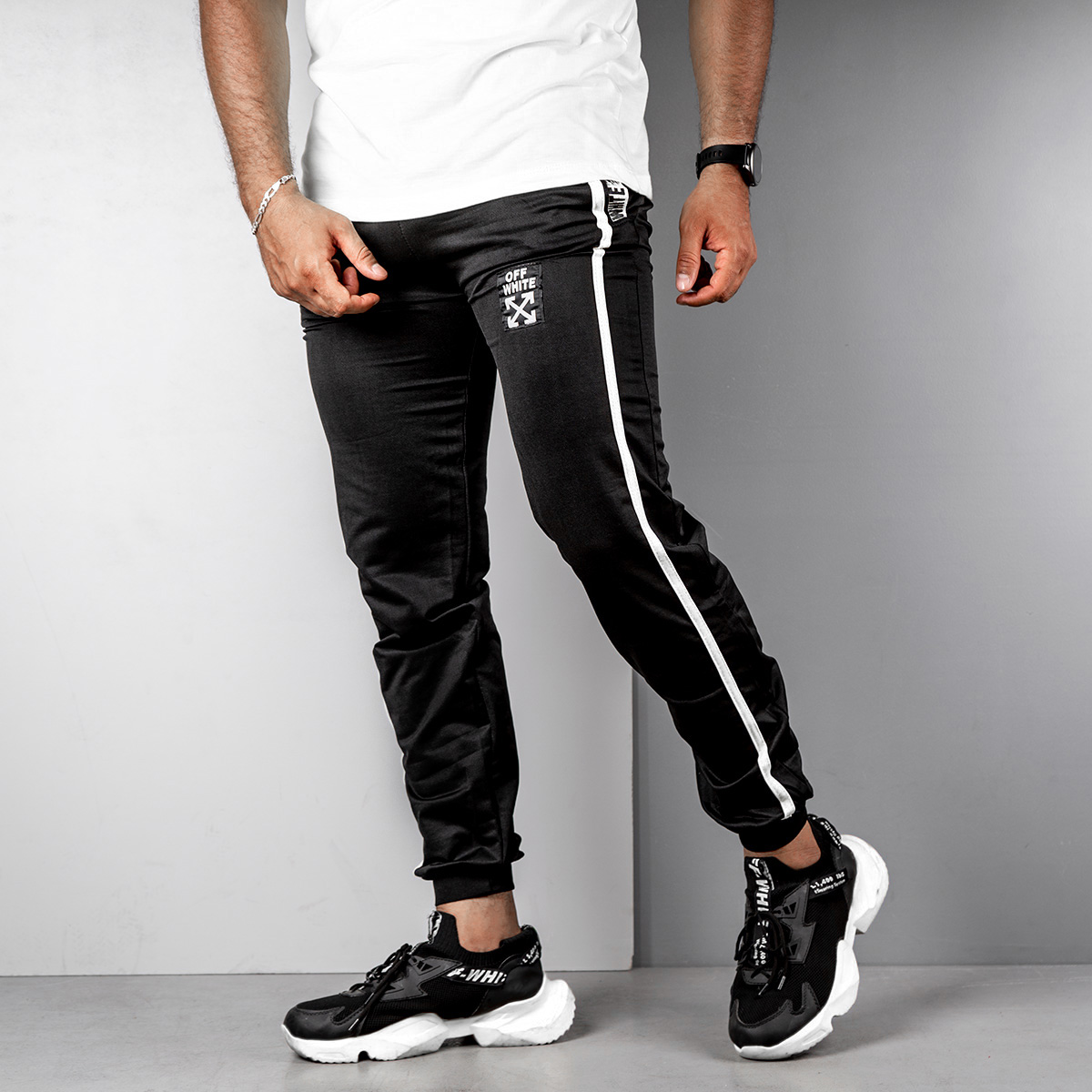 شلوار اسلش مردانه مشکی سفید مدل P62(T)