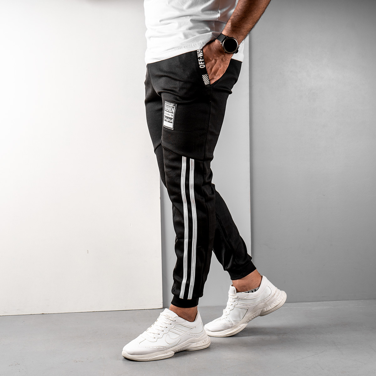 شلوار اسلش مردانه مشکی سفید مدل G52(T)