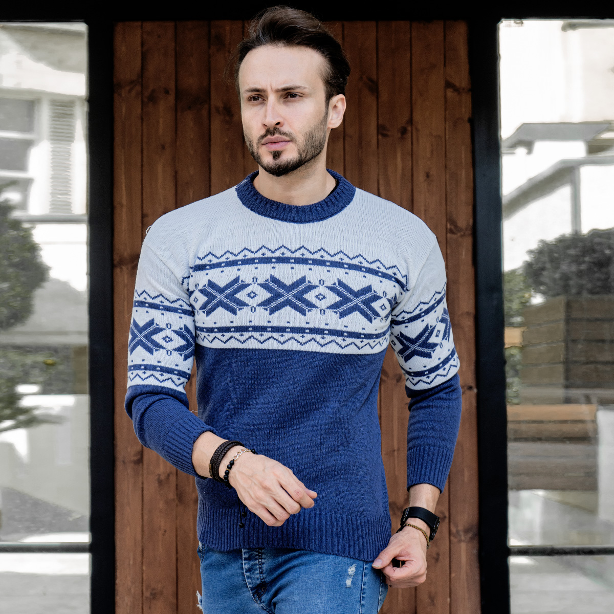 پلیور بافت سرمه ای مدل Boran