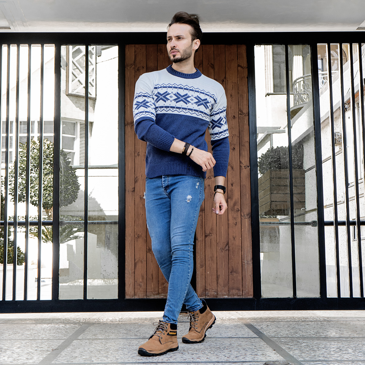 پلیور بافت سرمه ای مدل Boran