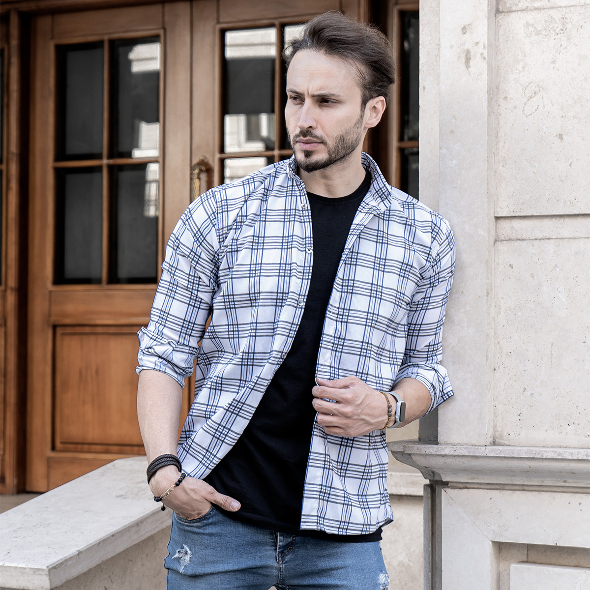 پیراهن مردانه چهارخانه خطی مدل Dhi