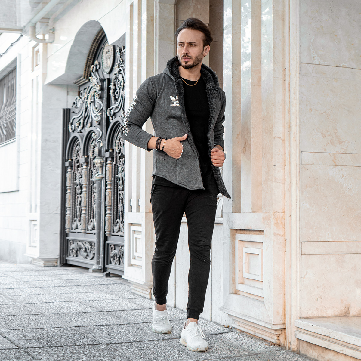 هودی Adidas مردانه طوسی تیره مدل Aran