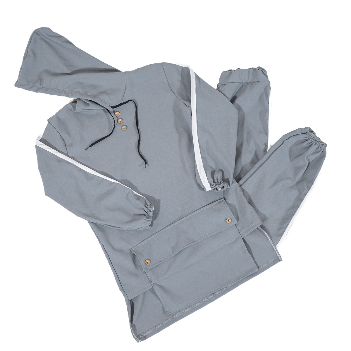 ست هودی شلوار جیب جلو طوسی دخترانه مدل Erina