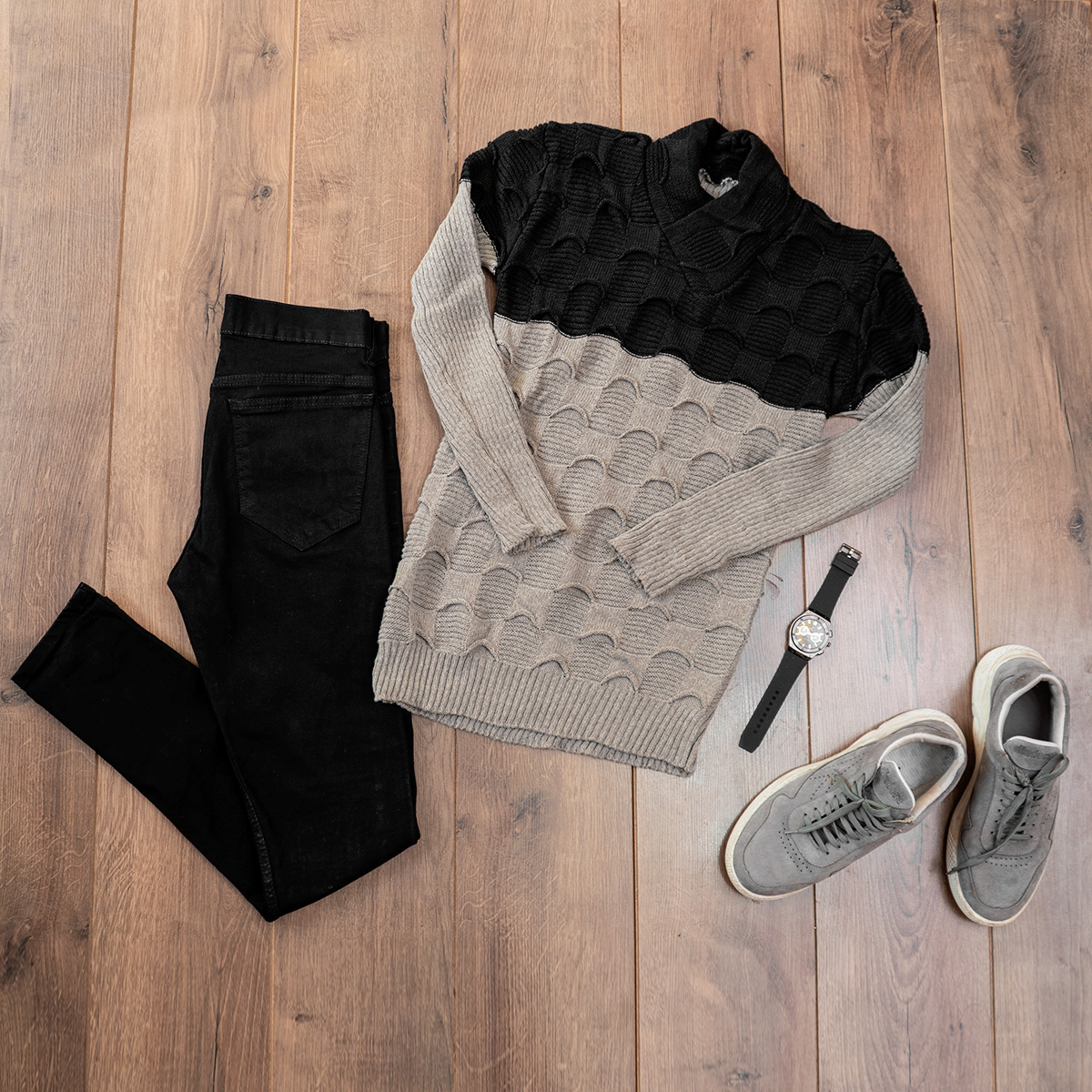 پلیور دورنگ مشکی کرم مردانه مدلArkia