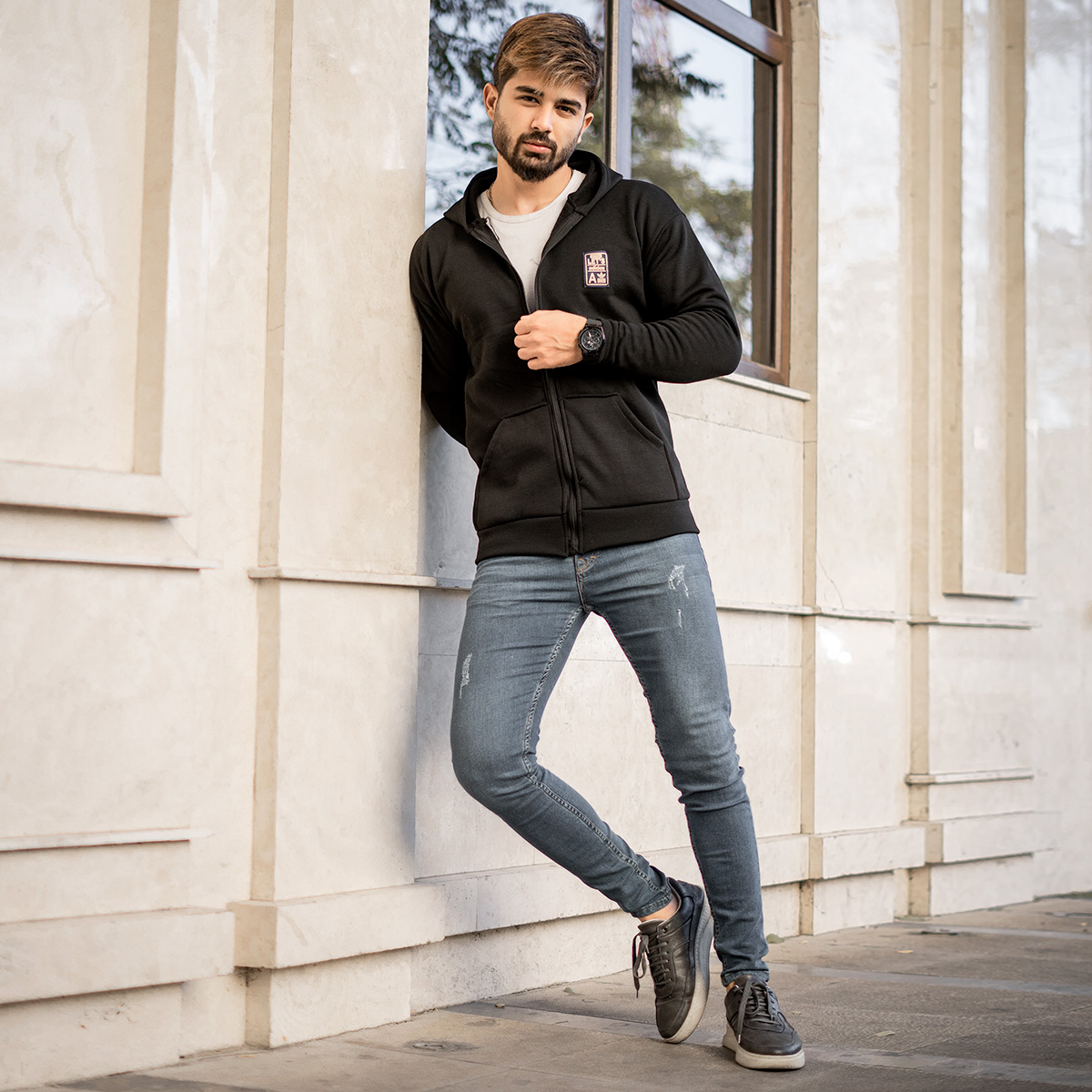سوییشرت مشکی زیپ دار مردانه مدلA2021