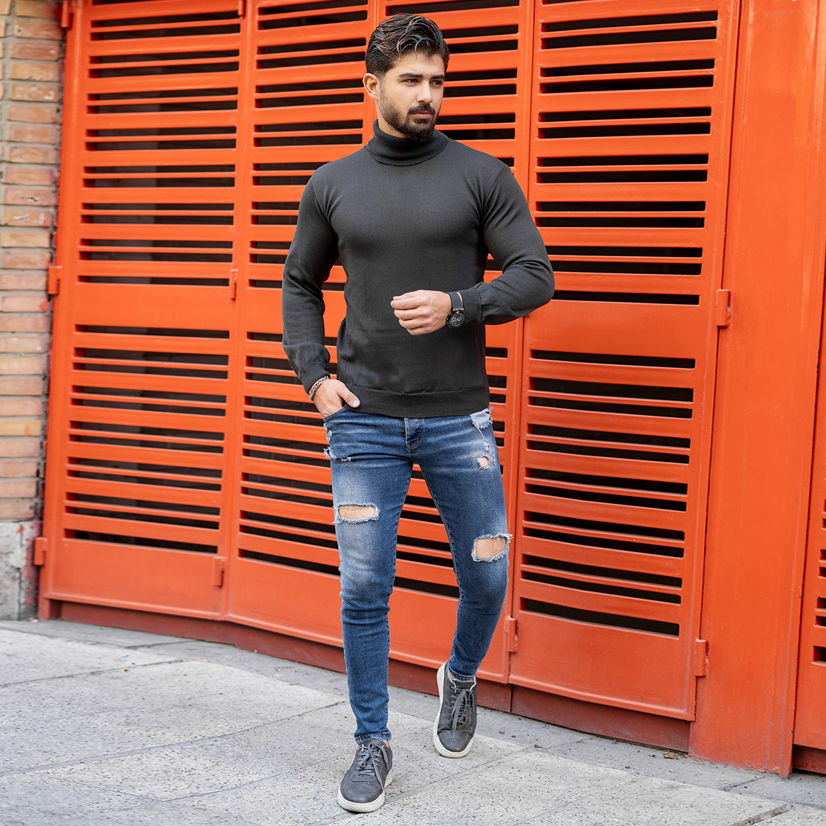 پلیور یقه اسکی قهوه ای(T) مردانه مدلborin