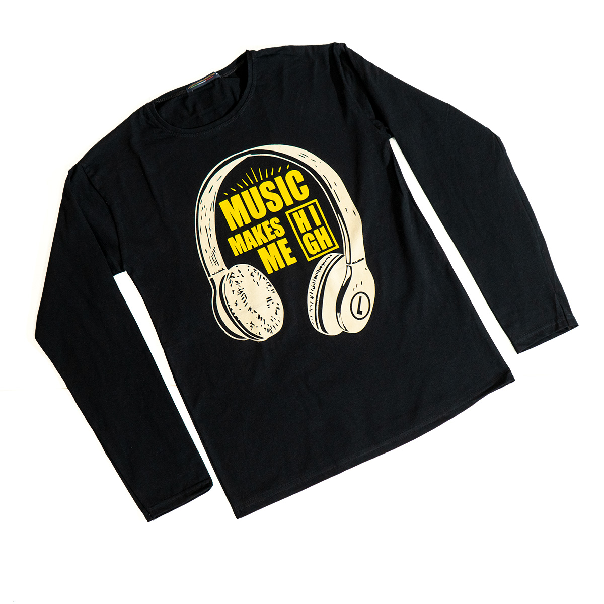 تیشرت آستین بلند مردانه طرح هدست مشکی مدل O22