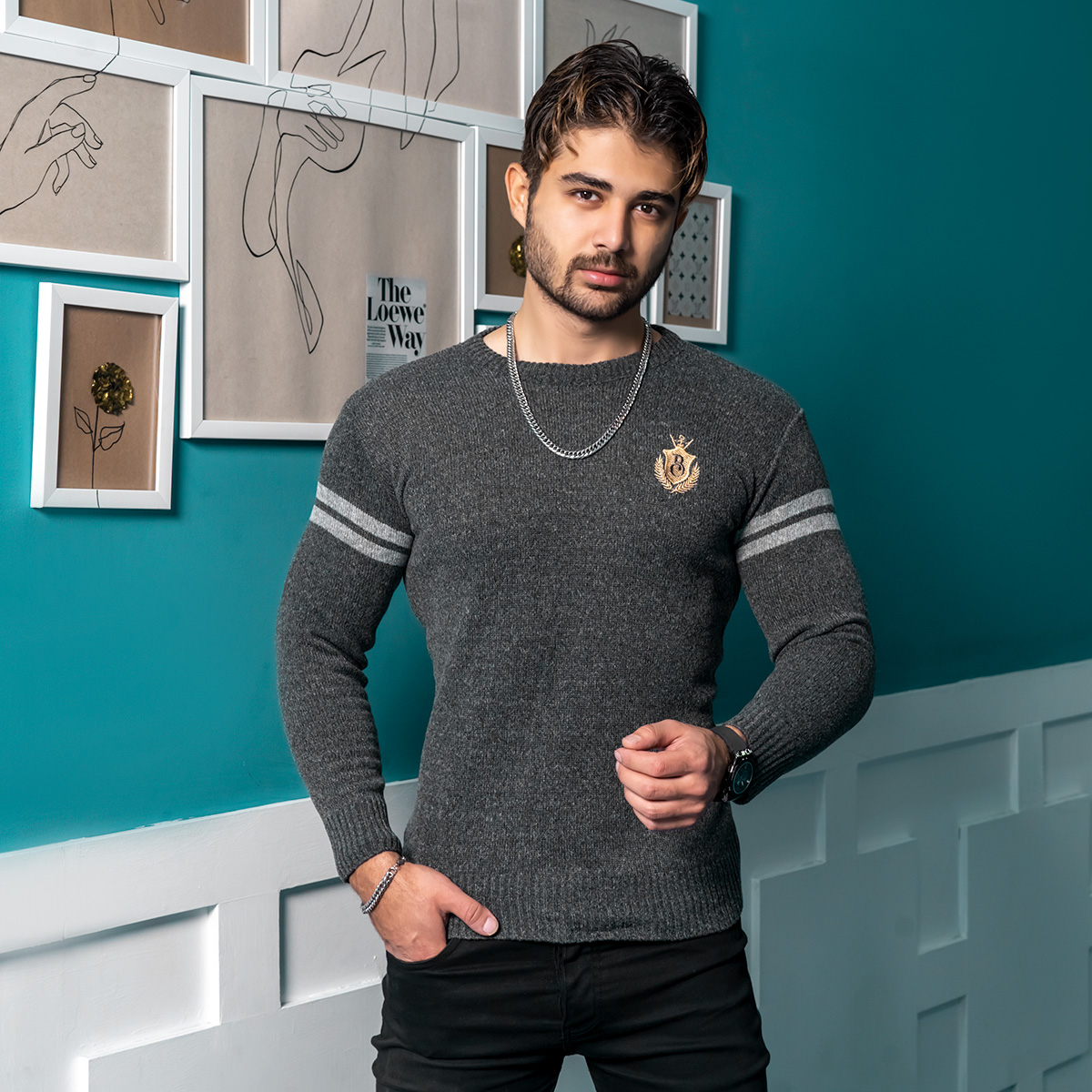 پلیور مردانه ذغالی مدل Akar