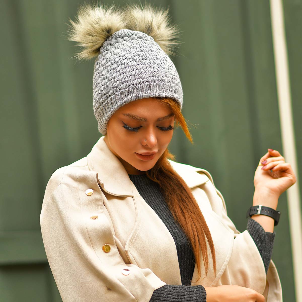 کلاه دخترانه خرگوشی طوسی مدل Boshra