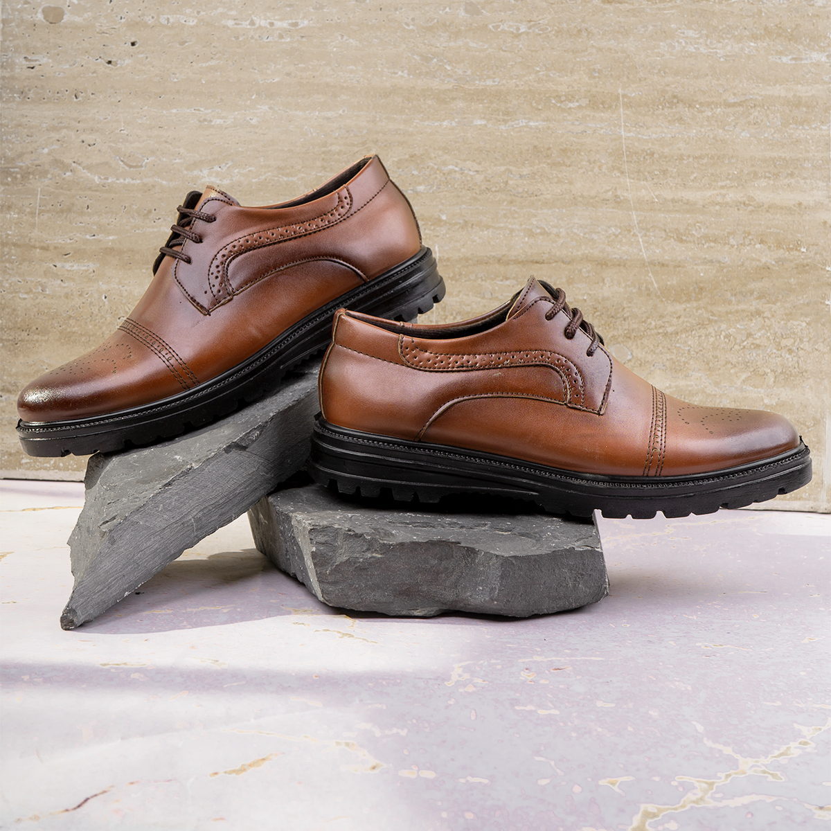 کفش رسمی مردانه عسلی مدل golshah