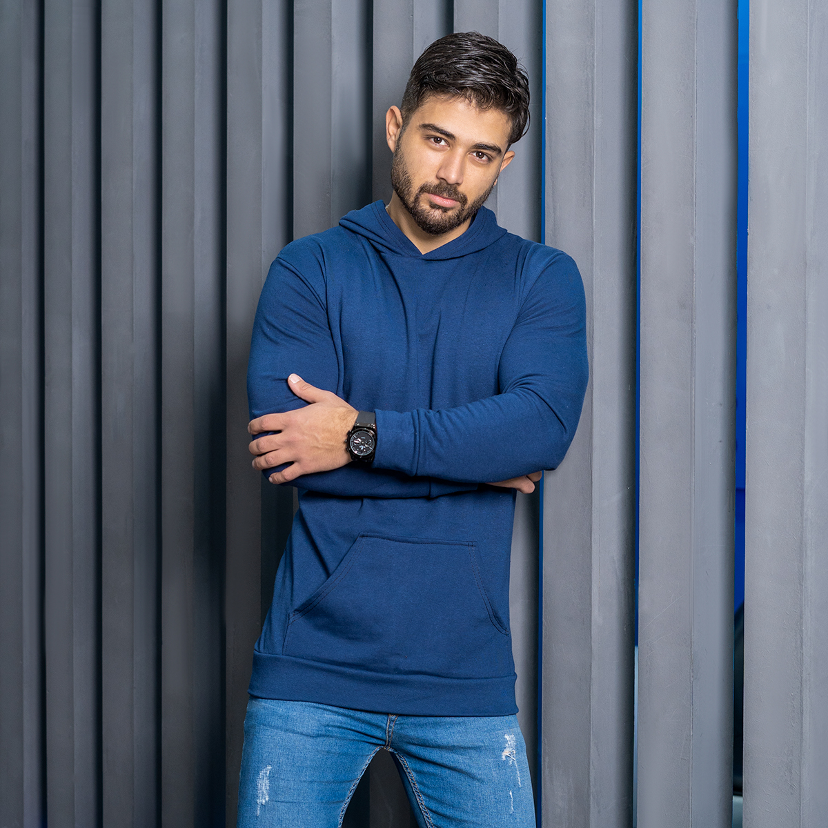 هودی مردانه سرمه ای مدل Ramtin