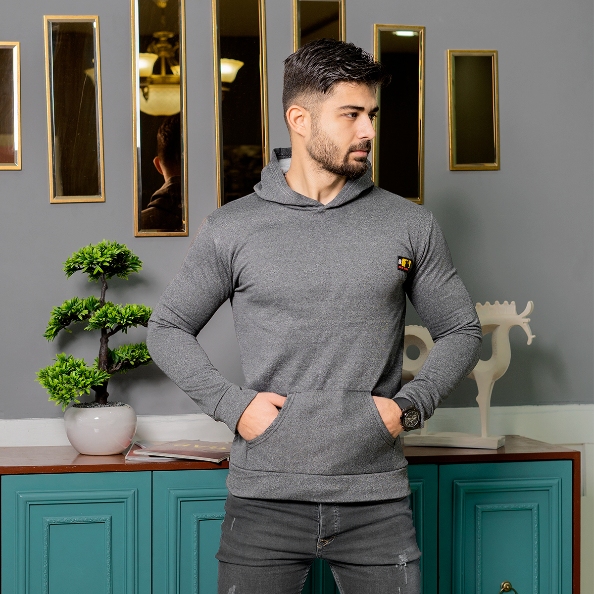 هودی مردانه ذغالی مدل Rashed