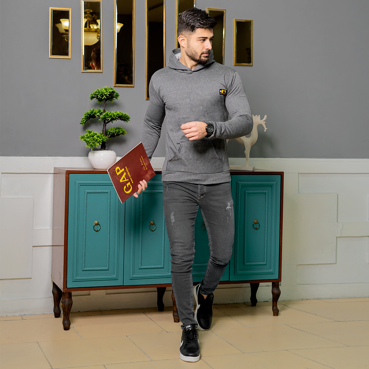 هودی مردانه ذغالی مدل Rashed