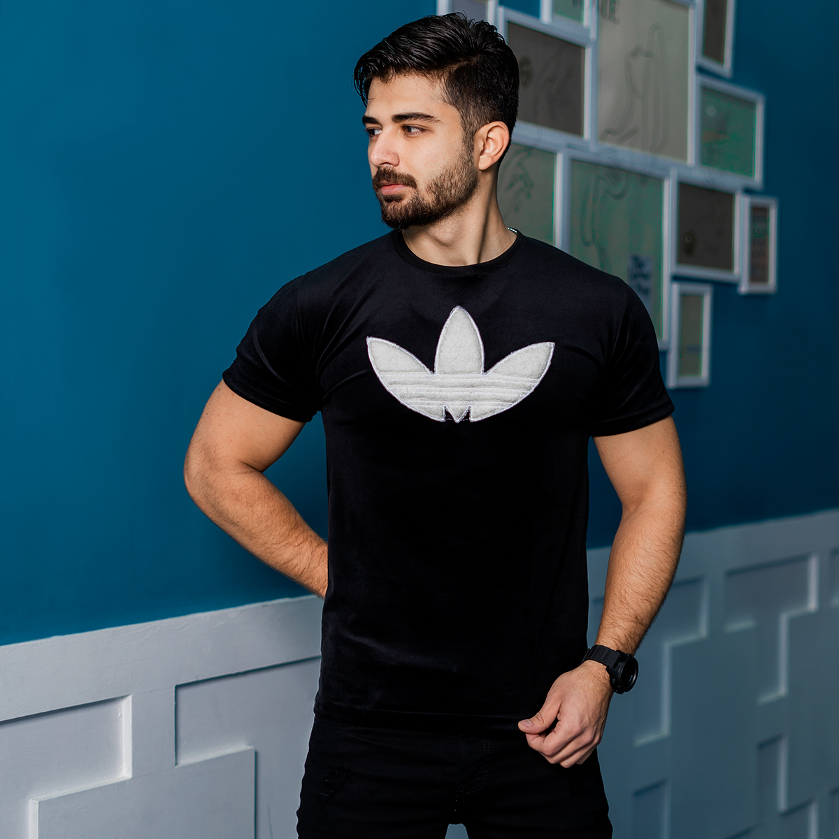 تیشرت مخملی مشکی Adidas مردانه مدلRasa