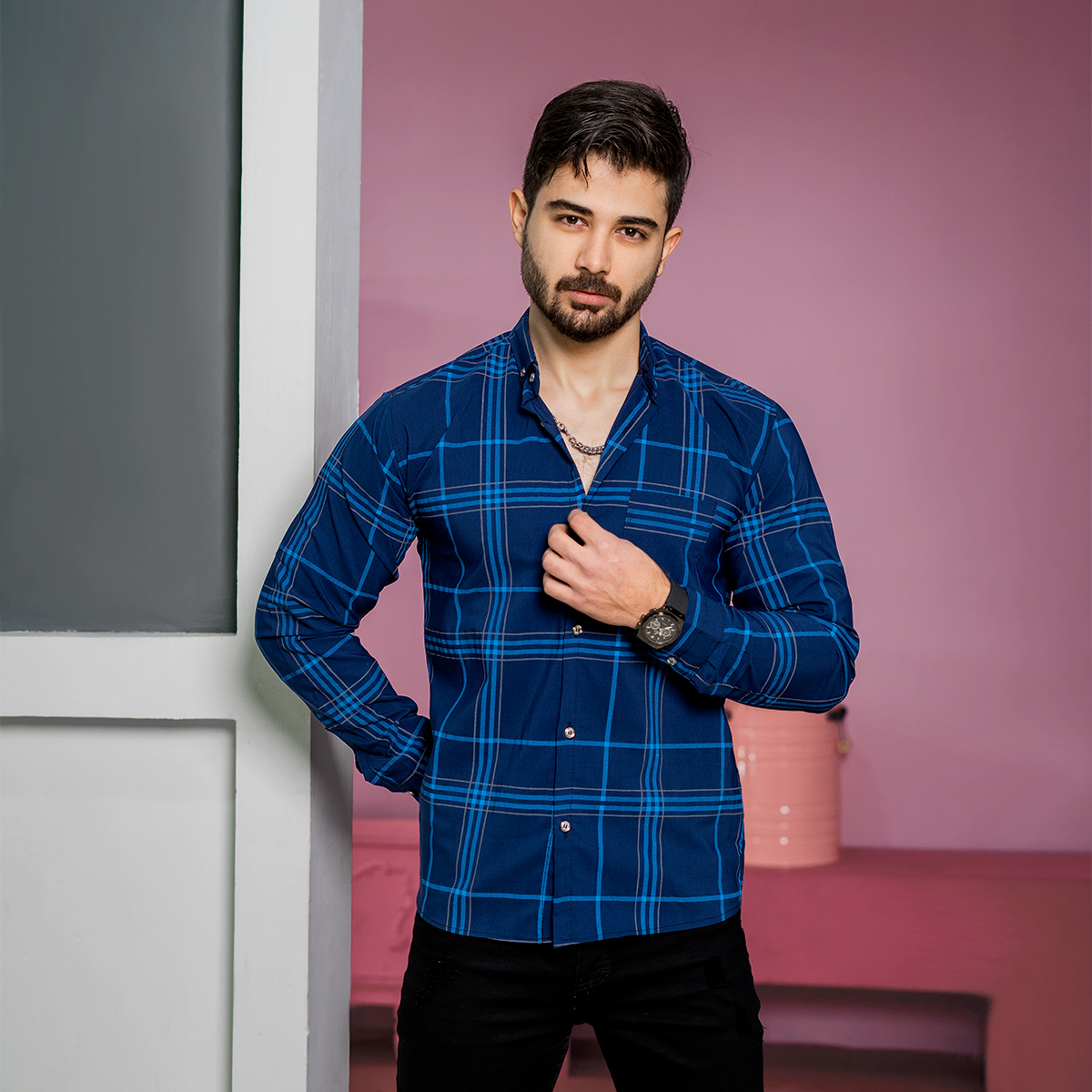 پیراهن مردانه آبی سرمه ای مدل Nozar