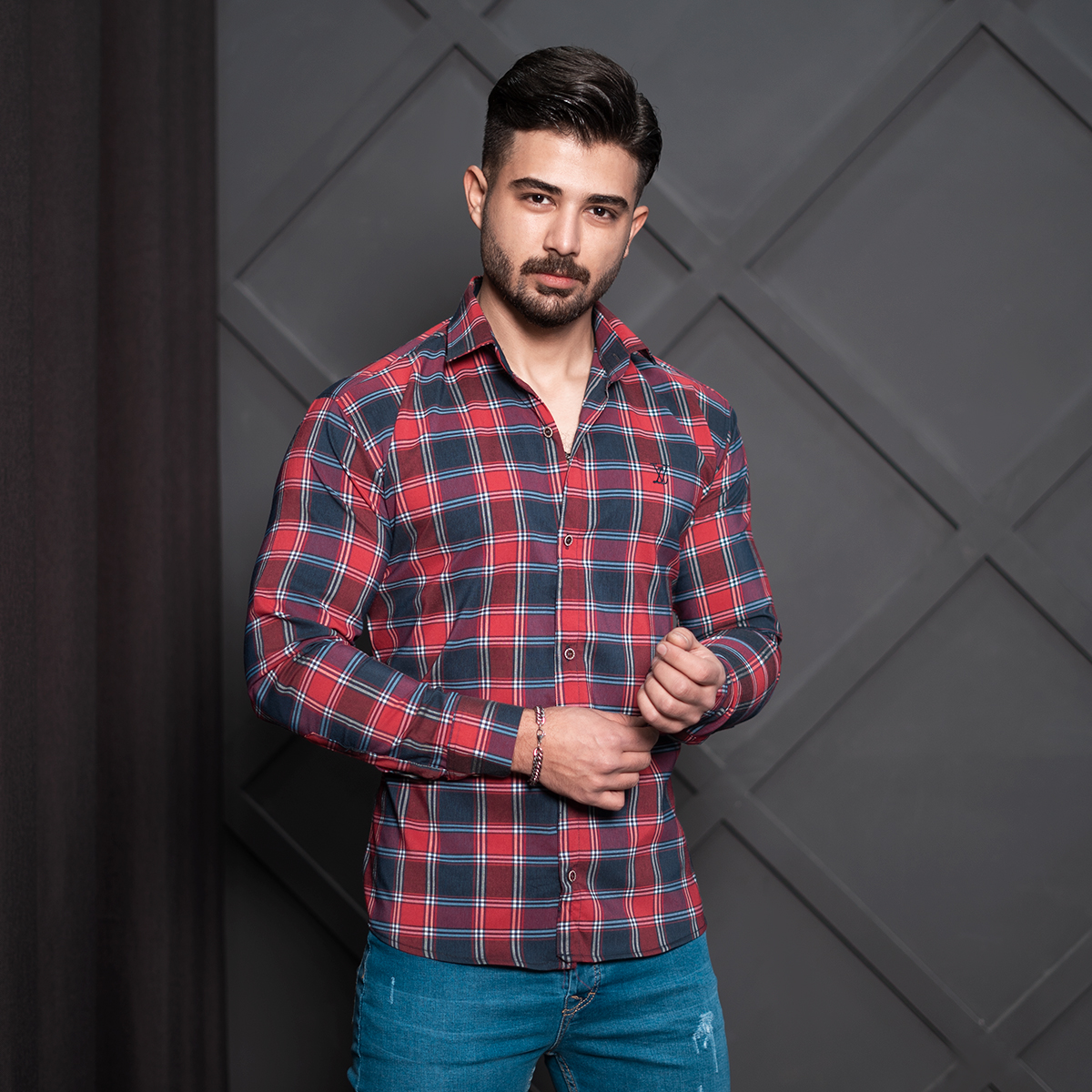 پیراهن چهارخونه مردانه قرمز مدل Faraz