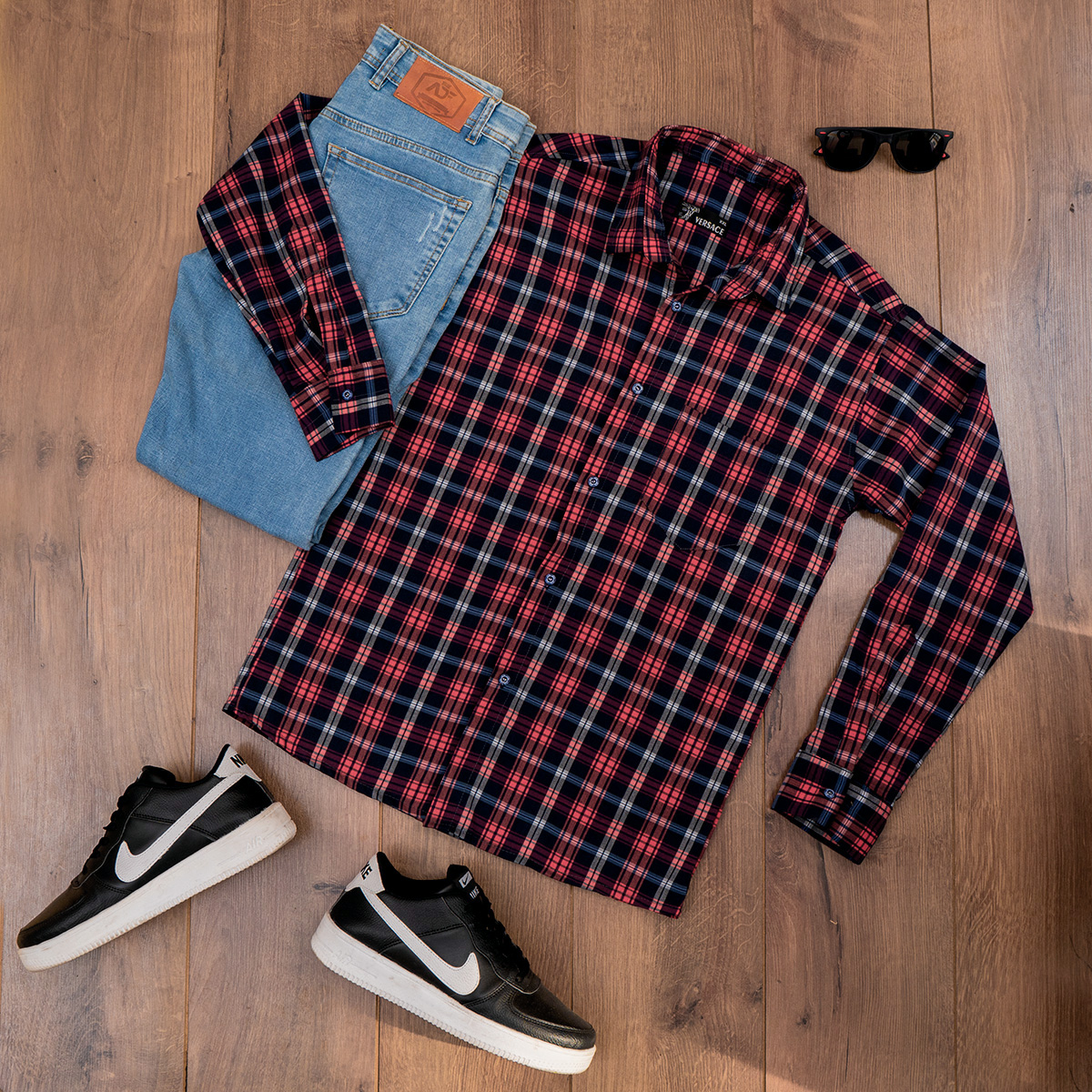 پیراهن چهارخانه قرمز سرمه ای مدلDivan