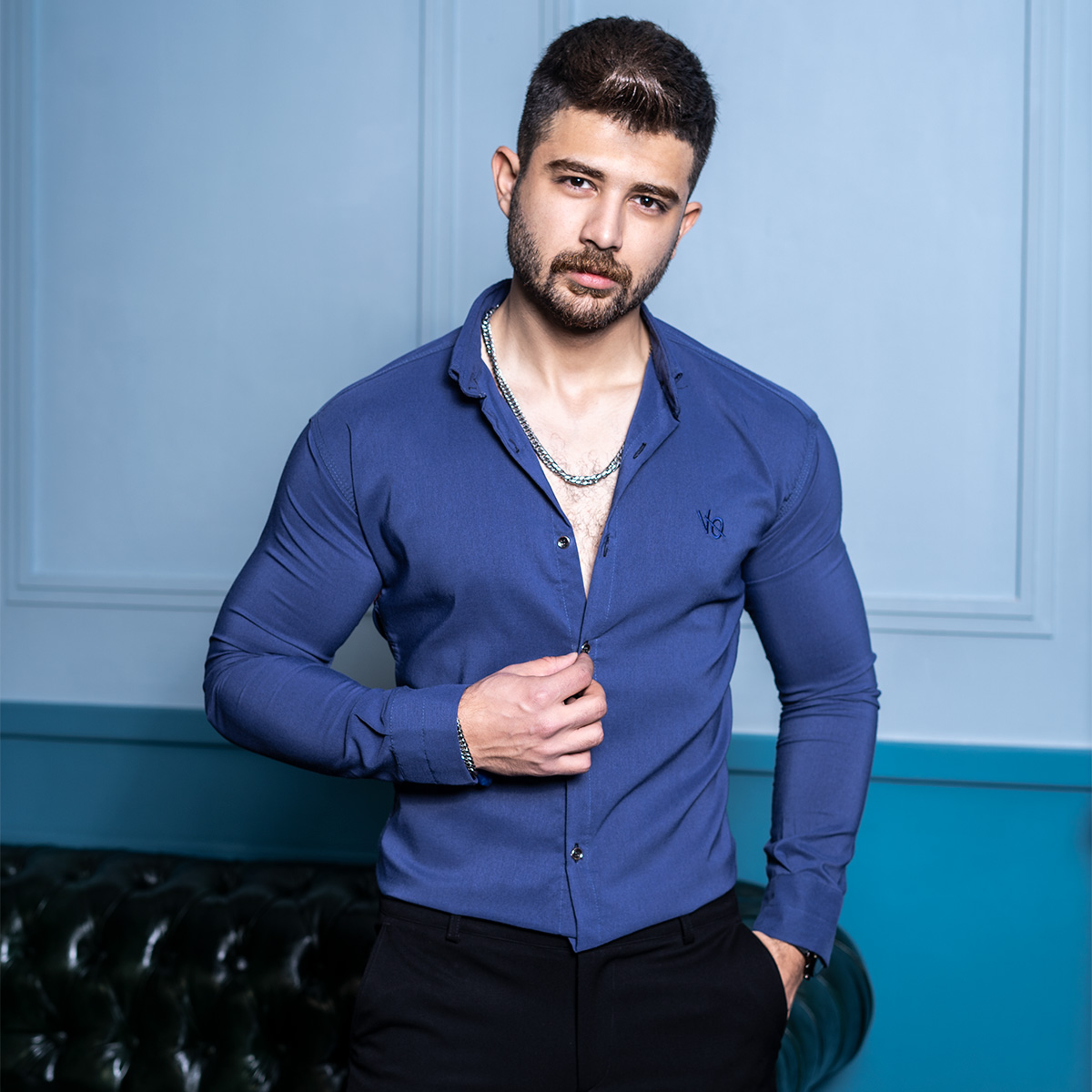 پیراهن مردانه آبی مدل VQ