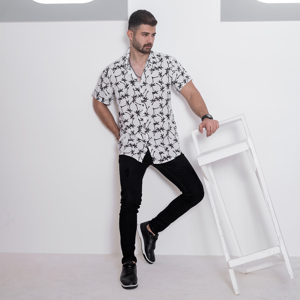 پیراهن هاوایی مردانه سفید مدل Nanti