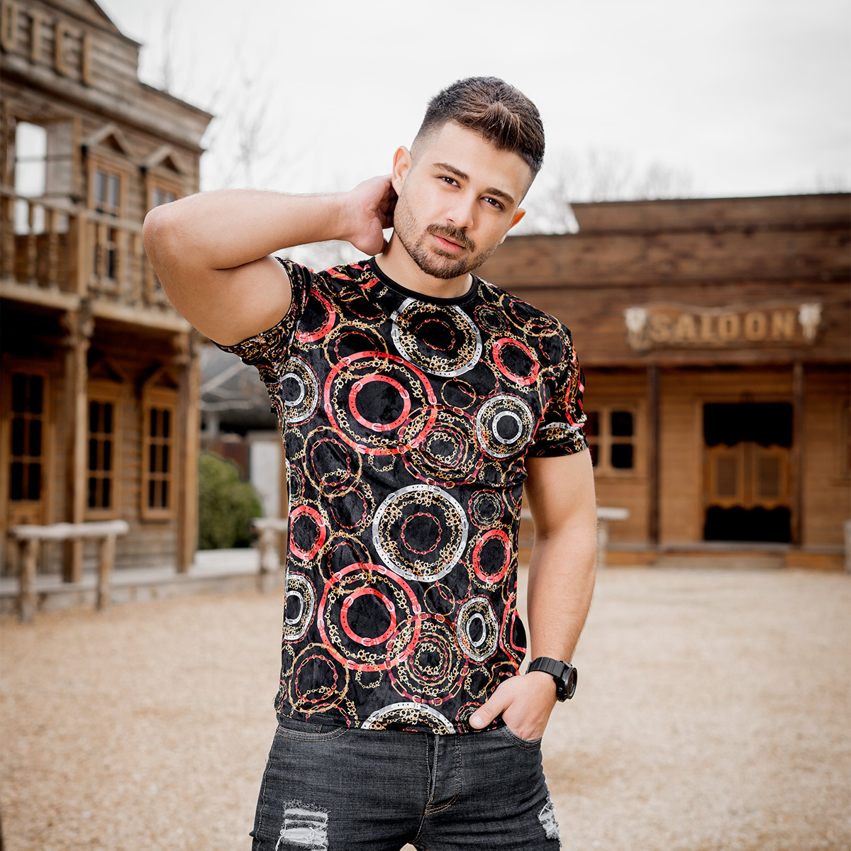 تیشرت مخمل طرح دایره مردانه مدل kania