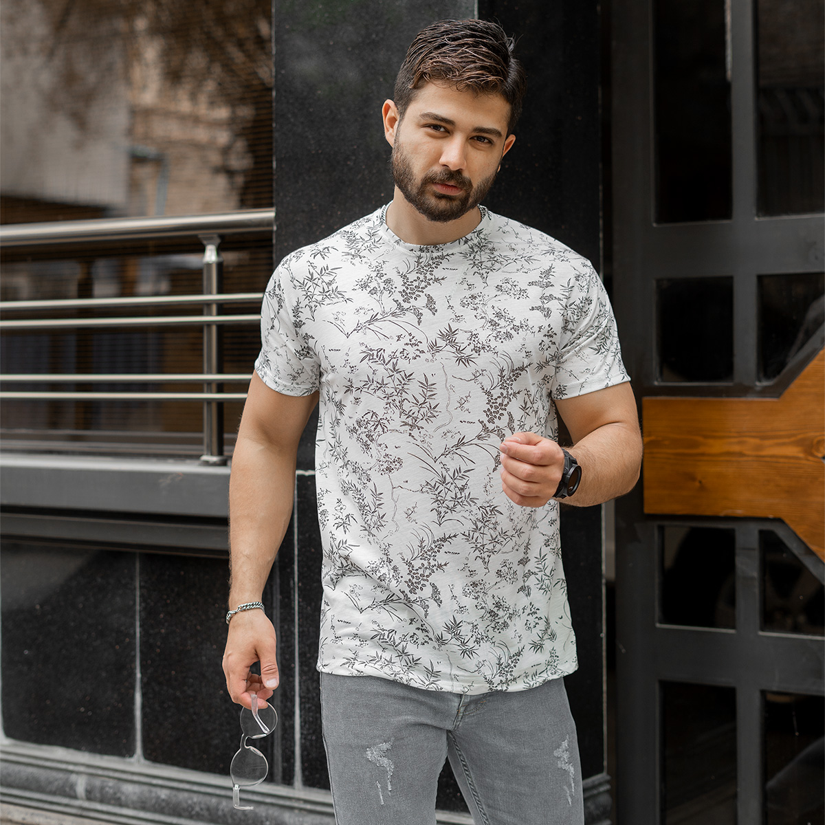 تیشرت هاوایی مردانه طرح برگ مدل palin