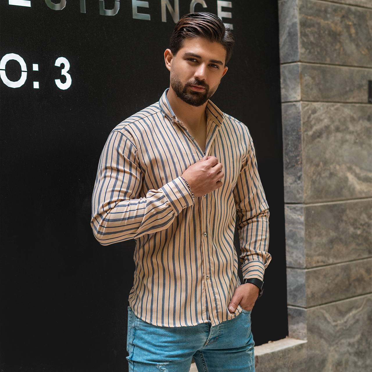 پیراهن مردانه (T)راه راه کرم مدل Ronino