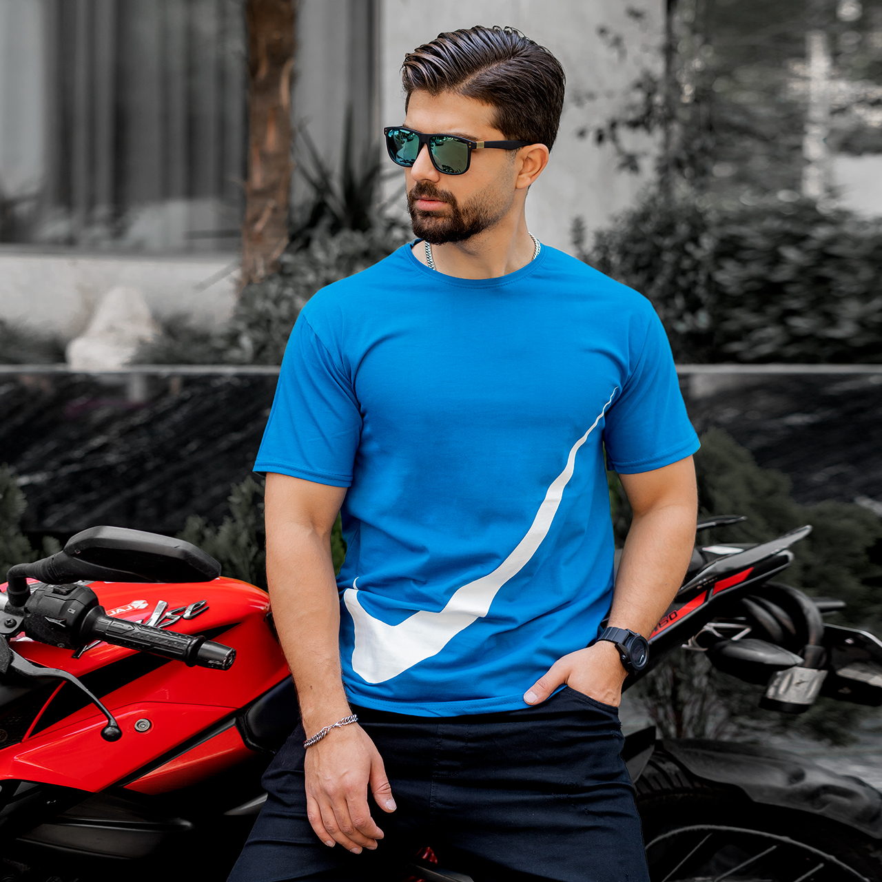 تیشرت نایک آبی مردانه مدل N400