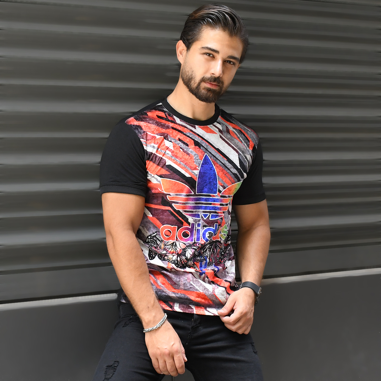 تیشرت مخمل مردانه آدیداس طرح پروانه مدل L102