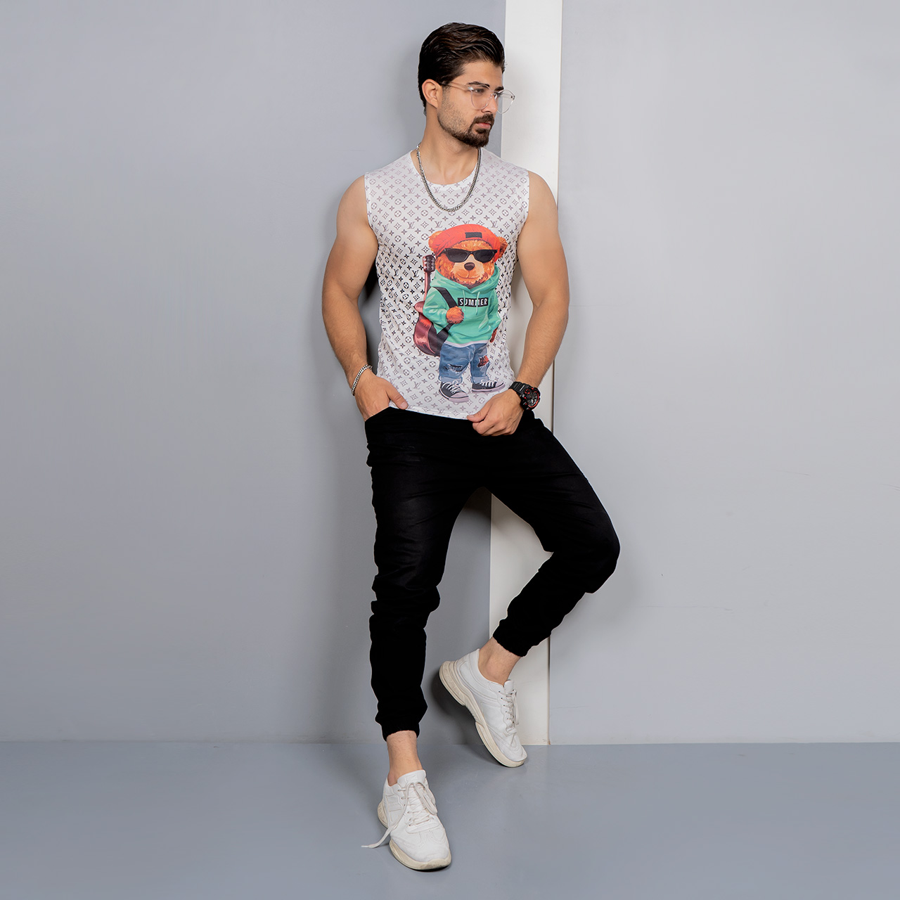 رکابی (T)سفید مردانه مدل Teddy