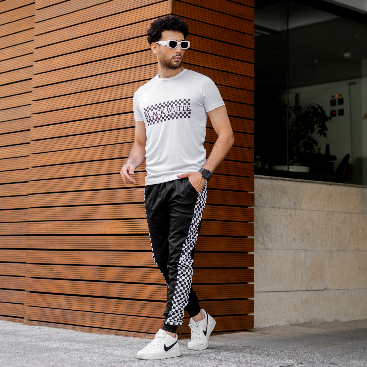 ست تیشرت شلوار Black White مشکی مردانه مدل BW