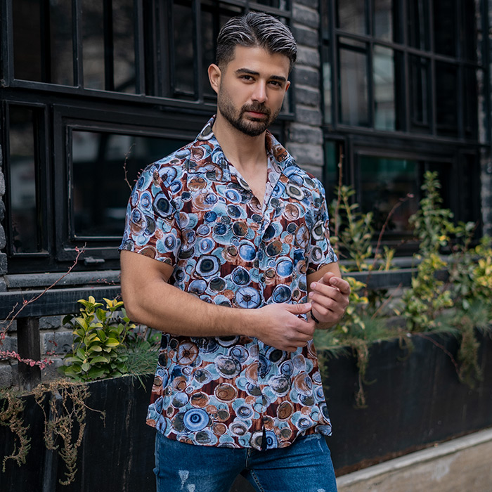 پیراهن هاوایی آبرنگی دایره ای مردانه مدل T22