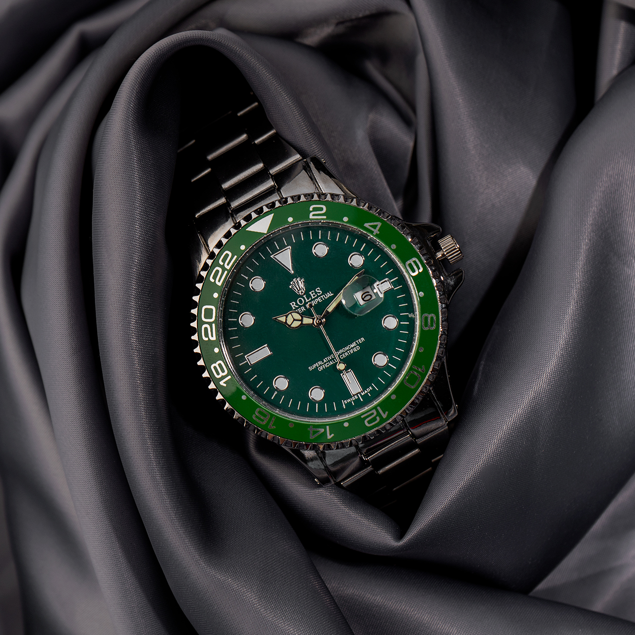 ساعت رولکس نقره ای صفحه سبز مردانه مدل 435