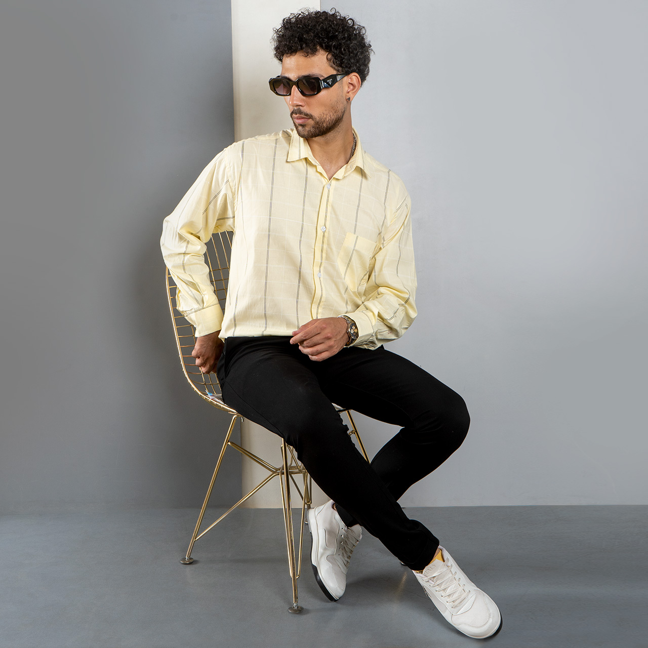پیراهن خط دار زرد مردانه مدل Morfi