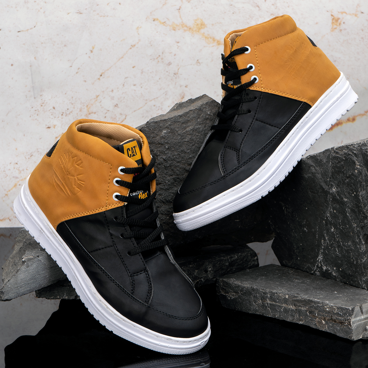 کفش ساقدار مردانه مشکی عسلی مدل R88