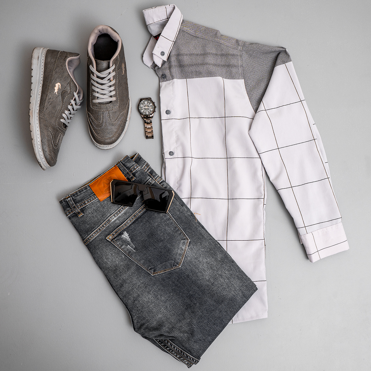 پیراهن مردانه طوسی دو رنگ مدل B15