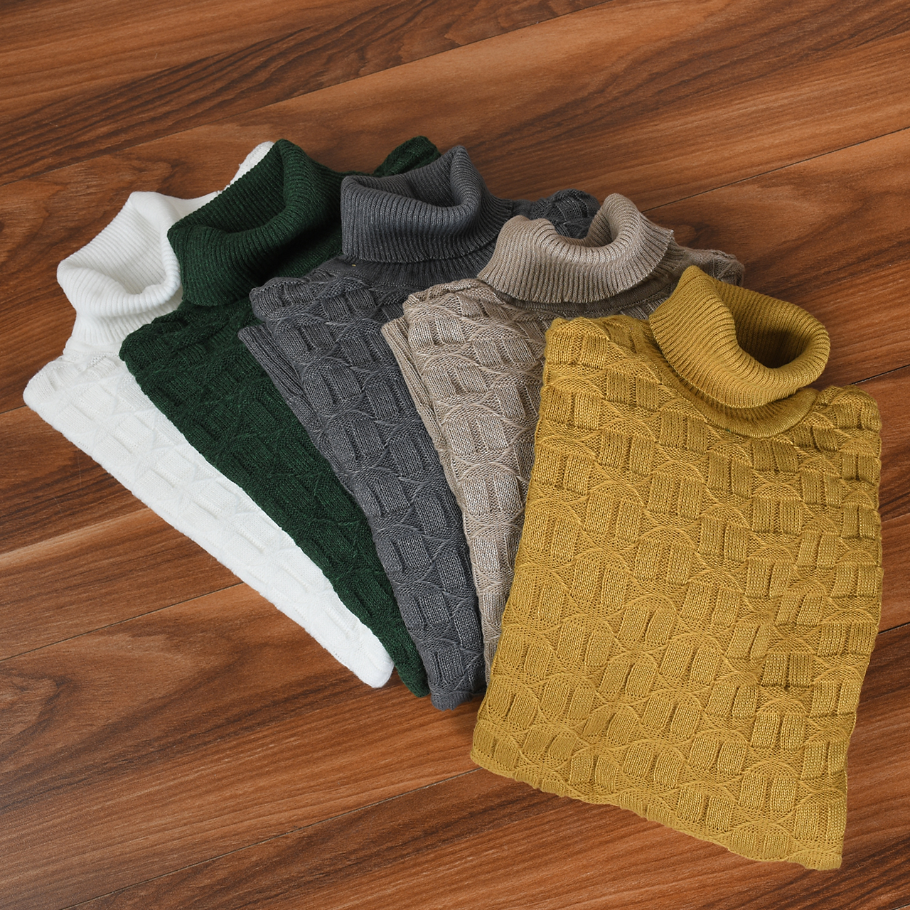 پلیور یقه اسکی آبی طرح لوزی مردانه مدلG10