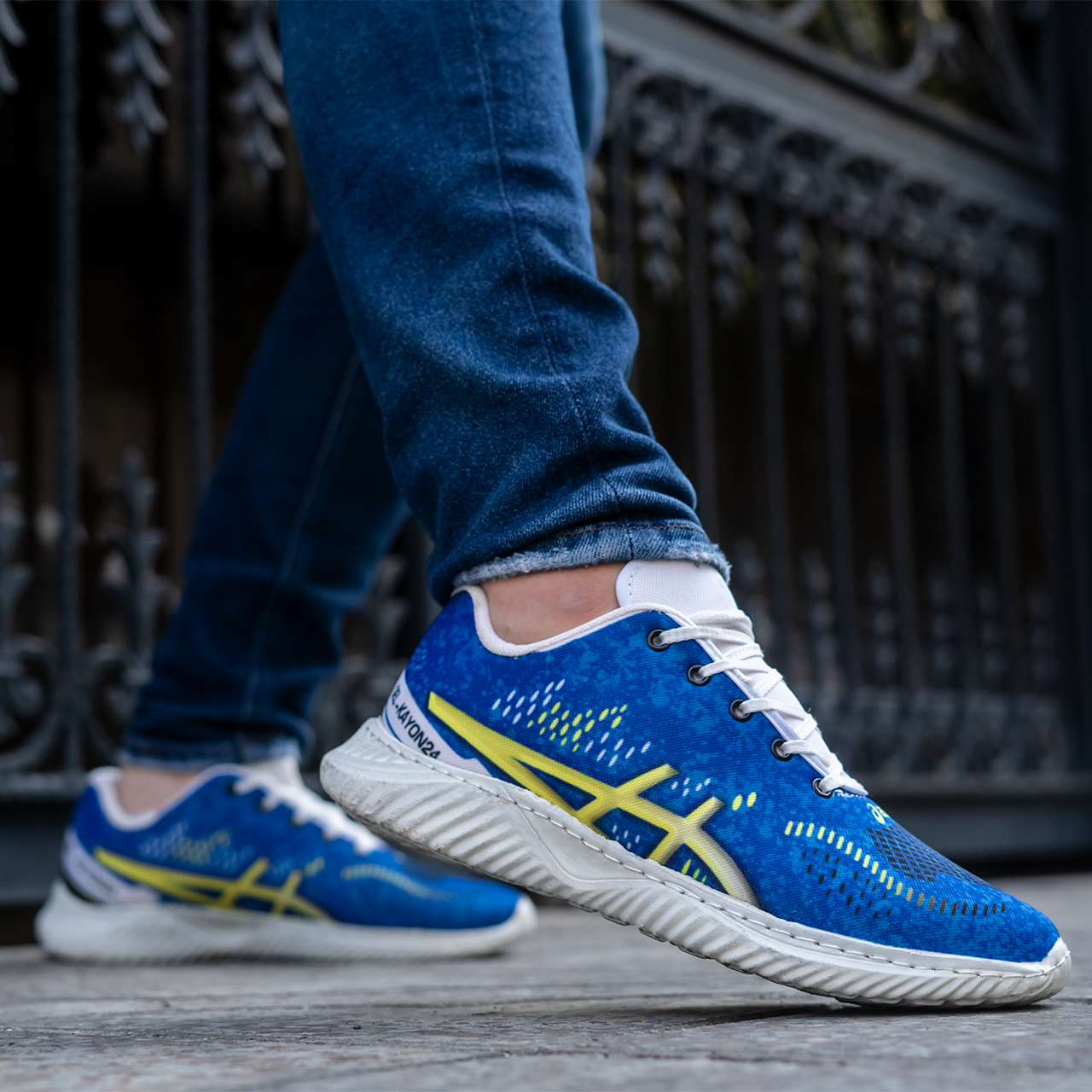 کفش مردانه اسیکس آبی زرد (T) مدل dahak