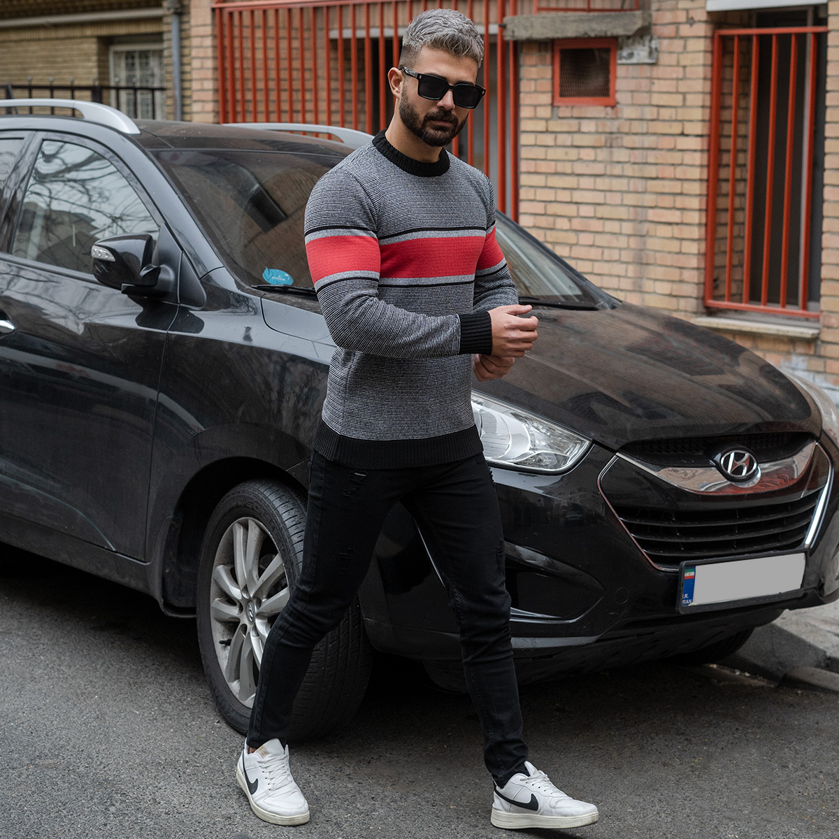 پلیور مردانه قرمز-طوسی مدل Madis