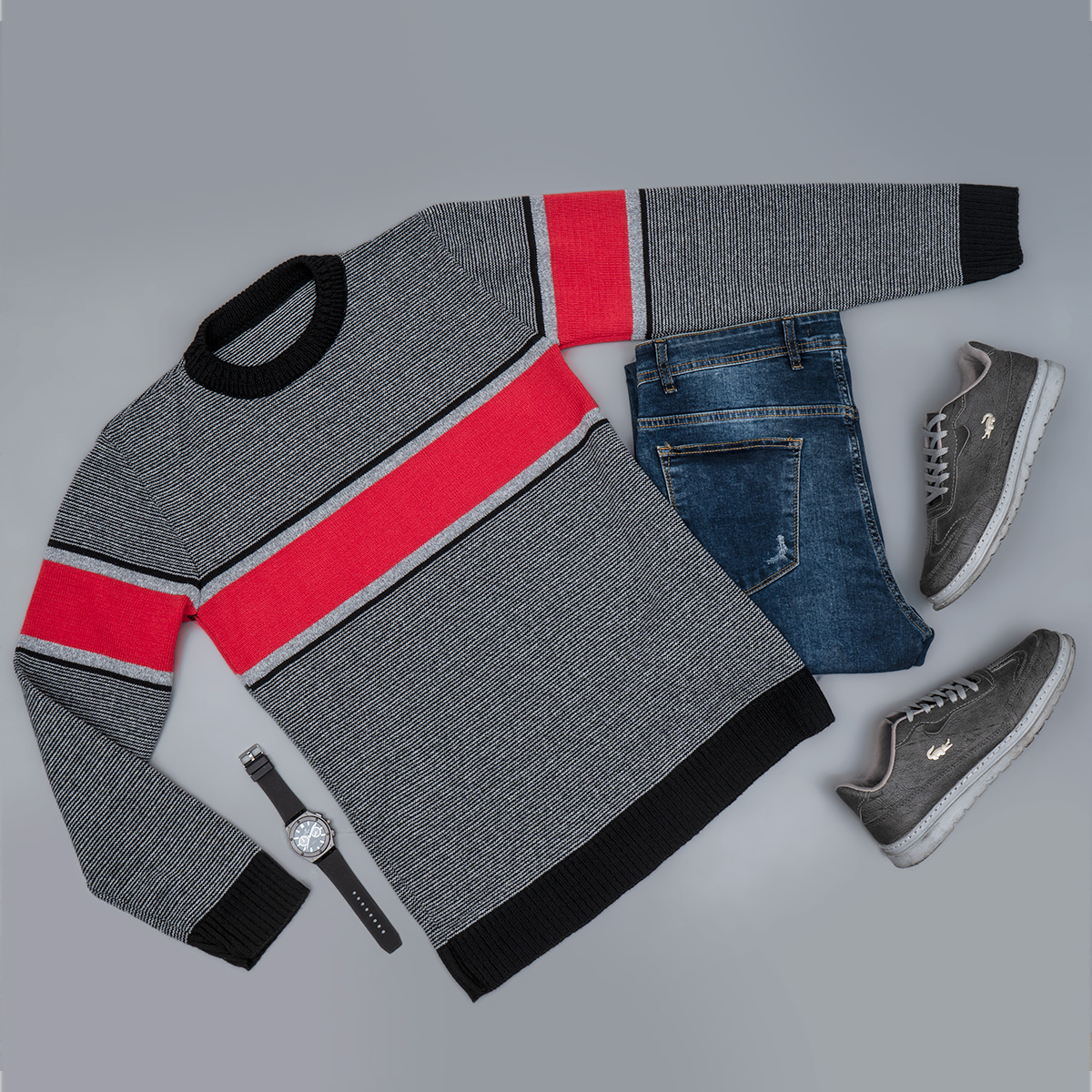 پلیور مردانه قرمز-طوسی مدل Madis