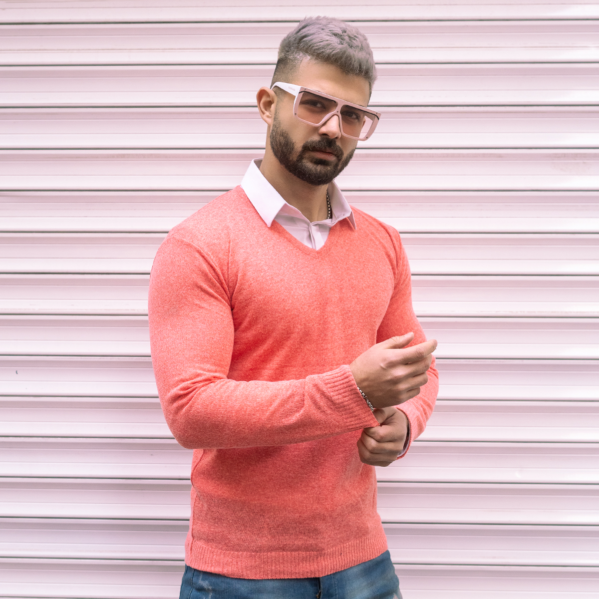 پلیوربافت یقه هفت صورتی مردانه مدلsorosh