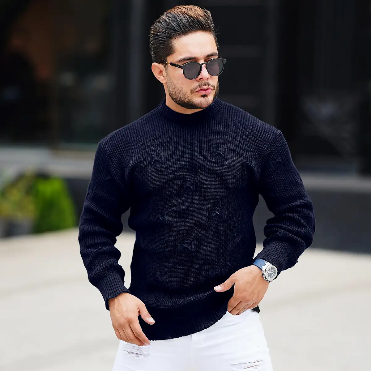 پلیور زاپ دار سرمه ای مردانه مدلDeta