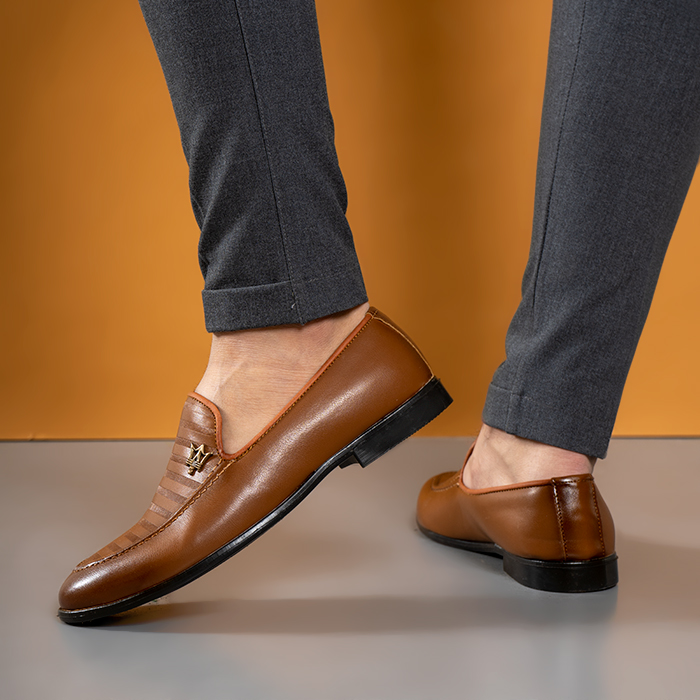 کفش کالج مازراتی عسلی طرح خطی مردانه مدل BAVINO