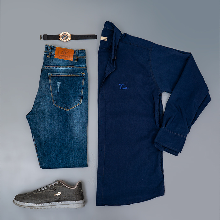 پیراهن سرمه ای مردانه مدل Fendi