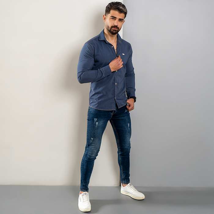 پیراهن مردانه آبی مدل Novan