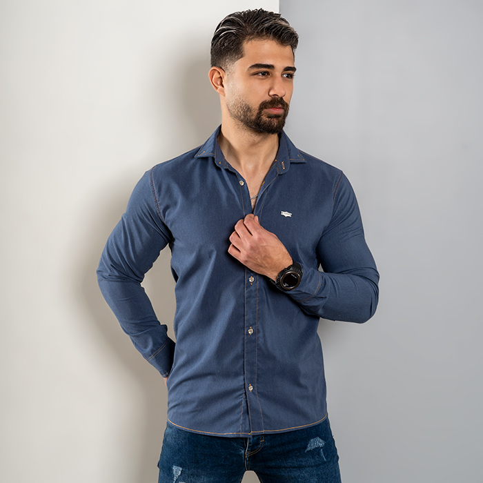 پیراهن مردانه آبی مدل Novan