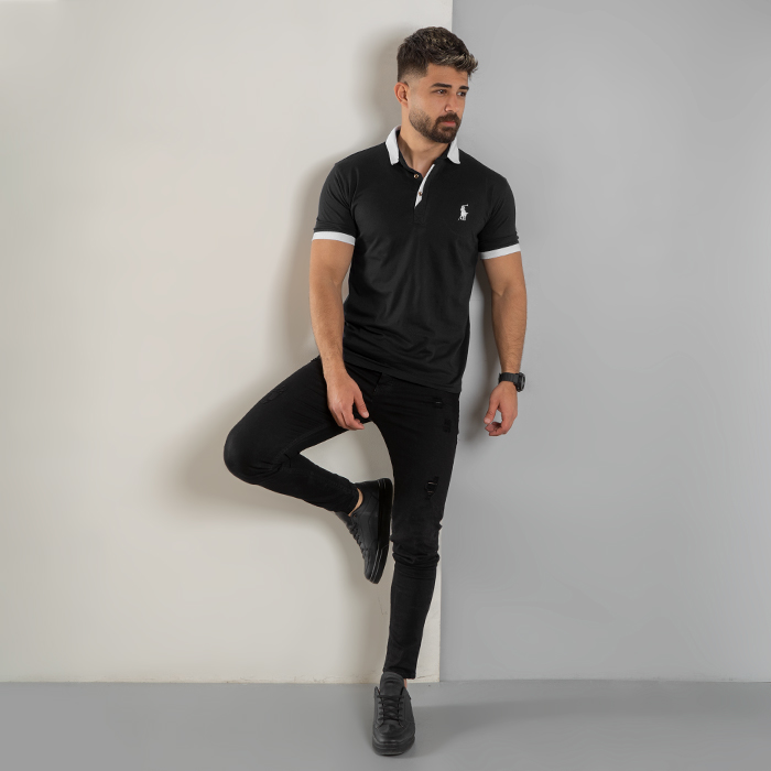 تیشرت مردانه مشکی مدل Polo90