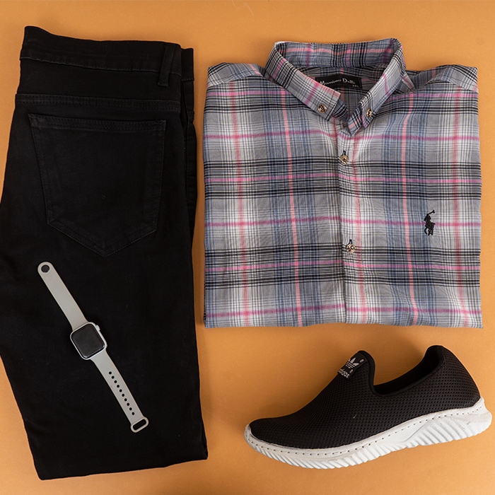 پیراهن خاکستری صورتی مردانه مدل Farzad