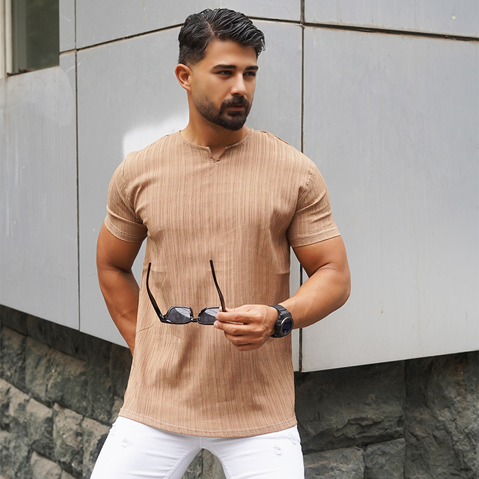 تیشرت مردانه خاکی آستین کوتاه مدل Bardia