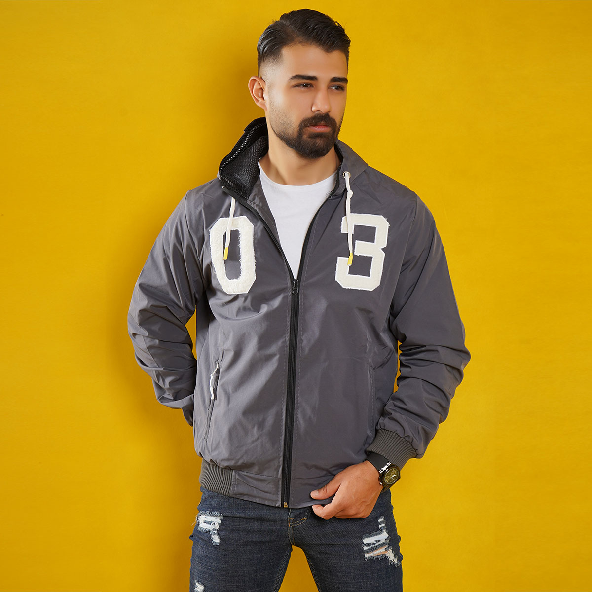 کاپشن مردانه طوسی مدل 03